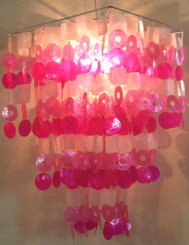 GURU SHOP Deckenlampe/Deckenleuchte, Muschelleuchte aus Hunderten Capiz, Perlmutt Plättchen - Modell Sixty, Weiß-rosa-pink, Muschelscheiben, Farbe: Weiß-rosa-pink, 70x40x40 cm von GURU SHOP