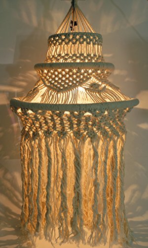 GURU SHOP Deckenlampe/Deckenleuchte, in Bali Handgefertigt aus Makramee - Modell Sioni, Baumwollfäden, 82x40x40 cm, Hängeleuchten aus Natürlichen Materialien von GURU SHOP