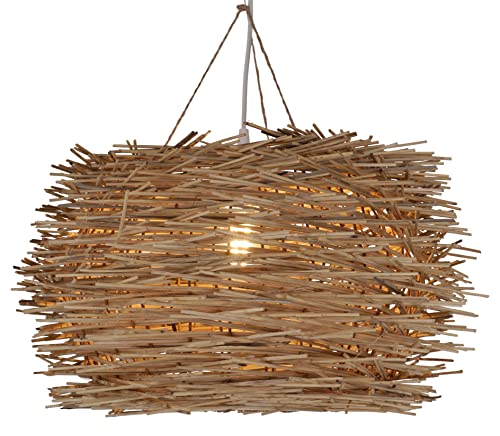 GURU SHOP Deckenlampe/Deckenleuchte, in Bali Handgemacht aus Naturmaterial, Rattan - Modell Fumero, Baumwollstoff, 25x45x45 cm, Hängeleuchten aus Natürlichen Materialien von GURU SHOP