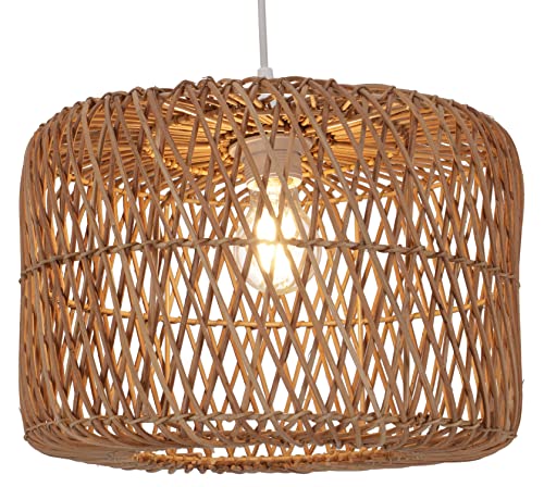 GURU SHOP Deckenlampe/Deckenleuchte, in Bali Handgemacht aus Naturmaterial, Rattan - Modell Royana Braun, Baumwollstoff, 23x33x33 cm, Hängeleuchten aus Natürlichen Materialien von GURU SHOP