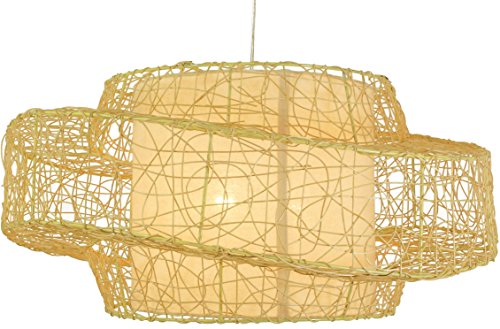 GURU SHOP Deckenlampe/Deckenleuchte, in Bali Handgemacht aus Naturmaterial, Rattan - Modell Tonga, Baumwollstoff, 28x57x57 cm, Hängeleuchten aus Natürlichen Materialien von GURU SHOP