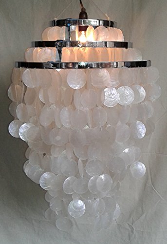 GURU SHOP Deckenlampe/Deckenleuchte, Muschelleuchte aus Hunderten Capiz, Perlmutt Plättchen - Modell Sangria Chrome, Muschelscheiben, 60x40x40 cm, Hängeleuchten aus Natürlichen Materialien von GURU SHOP