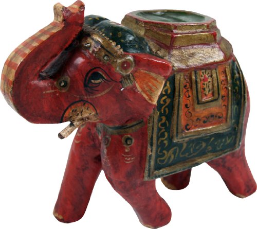 GURU SHOP Deko Elefant aus Indien, Bemalter Indischer Holzelefant, Skulptur Elefant, Rot, Farbe: Rot, 15x18x8 cm, Tierfiguren von GURU SHOP