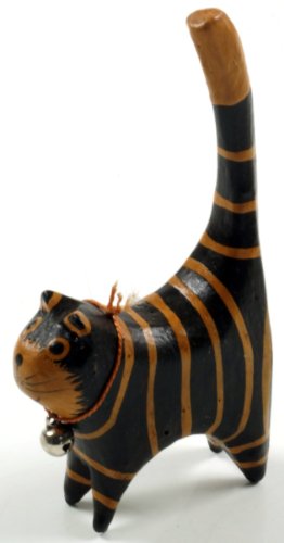 GURU SHOP Deko Katze, Kleine Ringkatze, Schwarz, Holz, Farbe: Schwarz, 10x5x2 cm, Tierfiguren von GURU SHOP