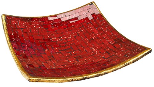 GURU SHOP Eckige Mosaikschale, Untersetzer, Dekoschale, Handgearbeitete Keramik & Glas Obst Schale - Design 1, Rot, Größe: Groß (30x30 Cm), Schalen von GURU SHOP
