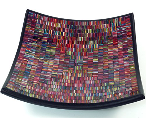 GURU SHOP Eckige Mosaikschale, Untersetzer, Dekoschale, Handgearbeitete Keramik & Glas Obst Schale - Design 10, Violett, Größe: Groß (30x30 Cm), Schalen von GURU SHOP