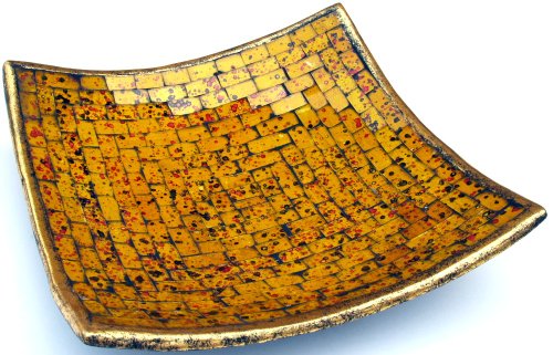 GURU SHOP Eckige Mosaikschale, Untersetzer, Dekoschale, Handgearbeitete Keramik & Glas Obst Schale - Design 13, Gelb, Größe: 3`er Set, Schalen von GURU SHOP