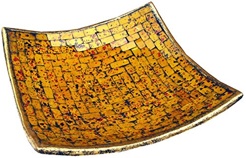 GURU SHOP Eckige Mosaikschale, Untersetzer, Dekoschale, Handgearbeitete Keramik & Glas Obst Schale - Design 13, Gelb, Größe: Groß (30x30 Cm), Schalen von GURU SHOP
