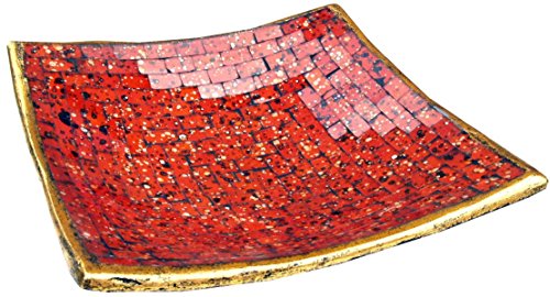 GURU SHOP Eckige Mosaikschale, Untersetzer, Dekoschale, Handgearbeitete Keramik & Glas Obst Schale - Design 3, Rot, Größe: Klein (20x20 Cm), Schalen von GURU SHOP