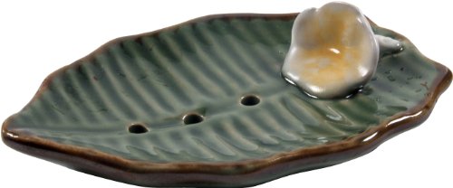 GURU SHOP Exotische Keramik Seifenschale - Blatt/grün, 3x14x10 cm, Seifenschalen von GURU SHOP