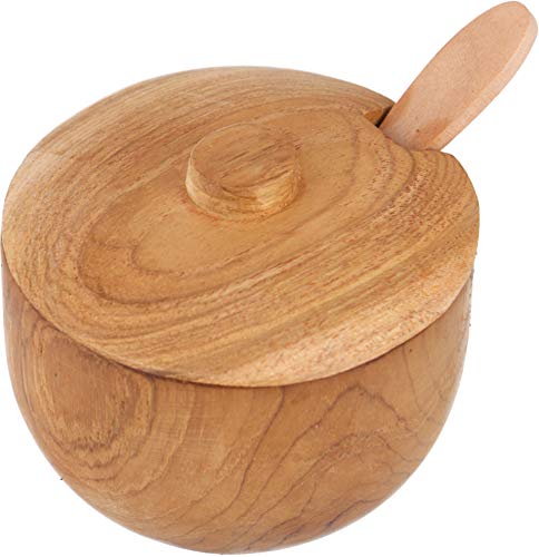 GURU SHOP Exotische Zuckerdose, Gewürzdose Incl. Löffel aus Holz, Braun, 7x8x8 cm, Küchenaccessoires, Sonstiges von GURU SHOP