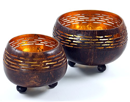 GURU SHOP Exotisches Kokosnuss Teelicht in 2 Größen - Modell 1, Braun, Größe: Groß (10x15 cm), Teelichthalter & Kerzenhalter von GURU SHOP