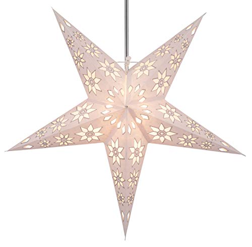 GURU SHOP Faltbarer Advents Leucht Papierstern, Weihnachtsstern 60 cm - Adonis Weiß, Star Fensterdeko von GURU SHOP