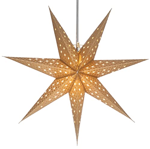 GURU SHOP Faltbarer Advents Leucht Papierstern, Weihnachtsstern 60 cm - Lunara Gold, Star Fensterdeko von GURU SHOP