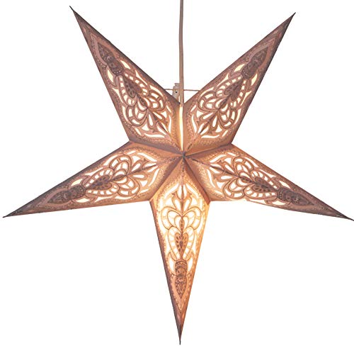 GURU SHOP Faltbarer Advents Leucht Papierstern, Weihnachtsstern 60 cm - Mansur Natur, Grau, Star Fensterdeko von GURU SHOP