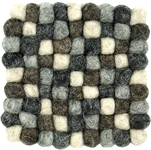 GURU SHOP Filzuntersetzer, Untersetzer aus Filzkugeln, Filzdekoration Quadratisch 10x10 cm - Grau, Untersetzer, Tabletts von GURU SHOP