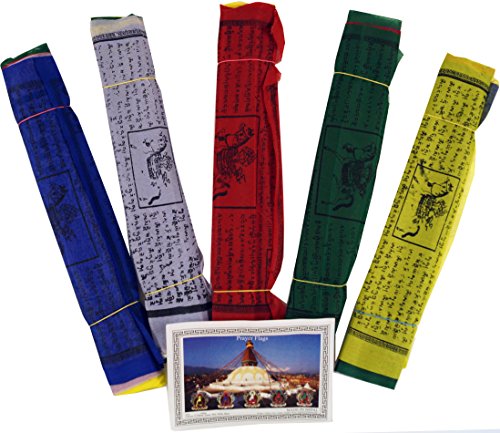 GURU SHOP Gebetsfahnen (Tibet) 5 Stück Sparpack Gebetsfahnen in Verschiedenen Längen - 25 Wimpel/Viskose, Länge: 10 m Lang (Wimpel 35x32 Cm), Gebetsfahnen von GURU SHOP