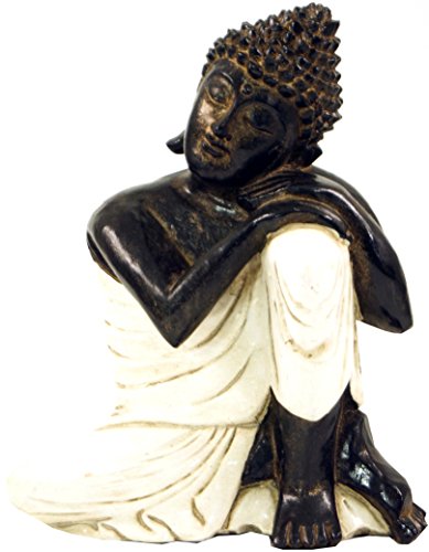 GURU SHOP Geschnitzte Sitzender Buddha Figur, Träumender Buddha - Weiß/rechts, 28x21x12 cm, Buddhas von GURU SHOP