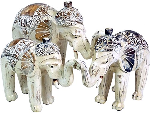 GURU SHOP Geschnitzter Elefant - Weiß, Holz, Größe: Mittel (20x23x8 Cm), Tierfiguren von GURU SHOP