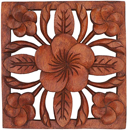 GURU SHOP Geschnitztes Wandbild Deko Wandrelief - Blume, Braun, 18x18x2 cm, Masken & Wandschmuck von GURU SHOP