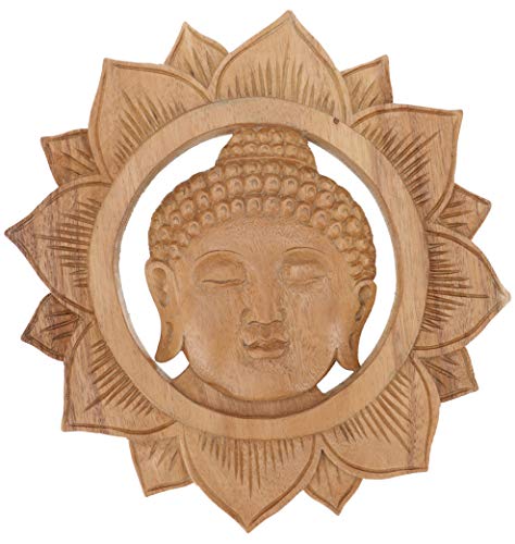 GURU SHOP Geschnitztes Wandbild Deko Wandrelief - Buddhakopf, Braun, 25x25x2 cm, Masken & Wandschmuck von GURU SHOP