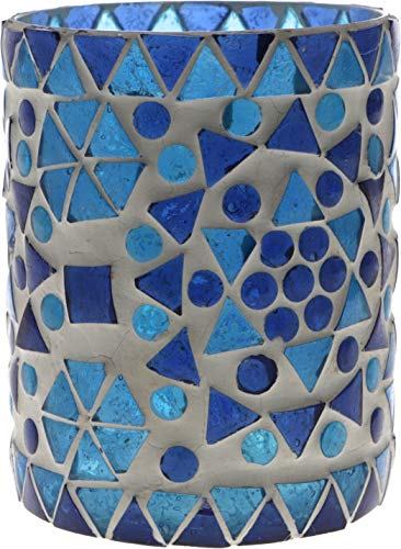 GURU SHOP Glas Windlicht, Glas Blau - Design 3, 10x8x8 cm, Teelichthalter & Kerzenhalter von GURU SHOP