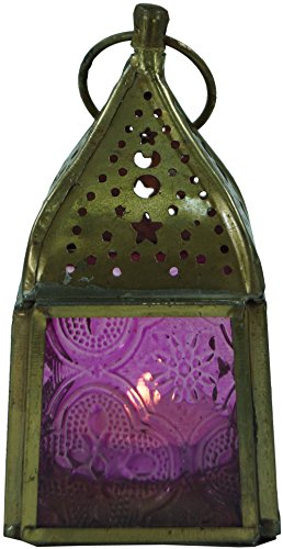 GURU SHOP Glaslaterne, Windlicht,Teelichthalter aus Messing, Pink, Farbe: Pink, 10x5,5x5,5 cm, Orientalische Laternen von GURU SHOP