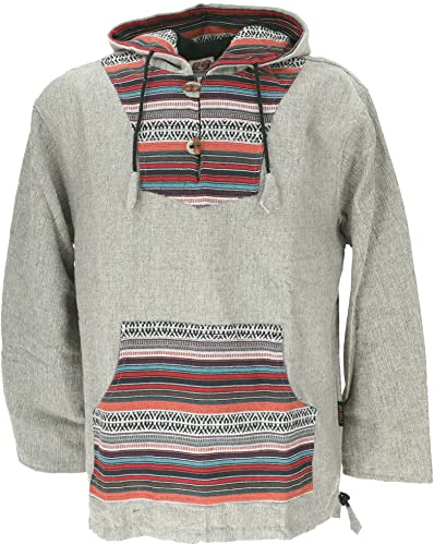 GURU SHOP Goa Kapuzenshirt, Baja Hoody, Grau/bunt, Baumwolle, Size:M von GURU SHOP