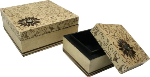 GURU SHOP Handbemalte Holzdose, Schmuckschachtel `Bagru`, Größe: Groß (6x15x15 Cm), Dosen, Boxen & Schatullen von GURU SHOP