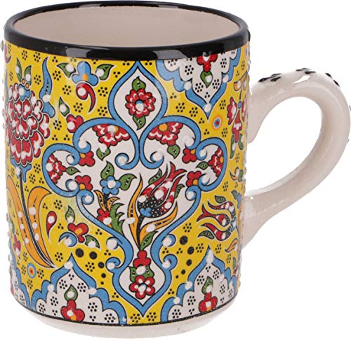GURU SHOP Handbemalter Türkischer Kaffeebecher, Orientalische Kaffeetasse - Gelb, 10x12x8 cm, Küchenaccessoires, Sonstiges von GURU SHOP