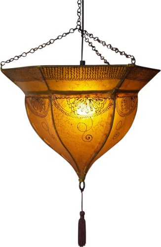 GURU SHOP Henna - Leder Deckenlampe/Deckenleuchte - Mali Gelb, 34x41x41 cm, Orientalische Deckenlampen von GURU SHOP