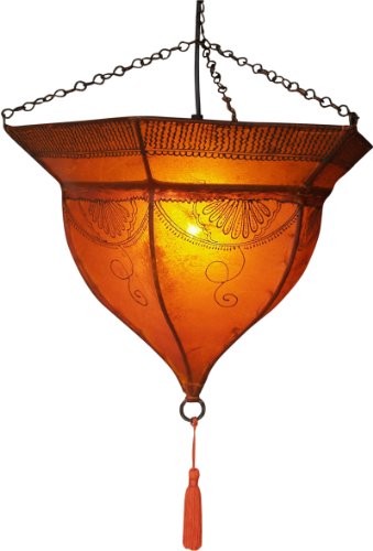 GURU SHOP Henna - Leder Deckenlampe/Deckenleuchte - Mali Orange, 34x41x41 cm, Orientalische Deckenlampen von GURU SHOP