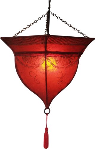GURU SHOP Henna - Leder Deckenlampe/Deckenleuchte - Mali Rot, 34x41x41 cm, Orientalische Deckenlampen von GURU SHOP