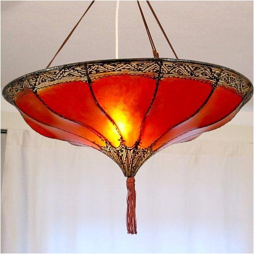 GURU SHOP Henna - Leder Deckenlampe/Deckenleuchte - Salem Orange, 20x50x50 cm, Orientalische Deckenlampen von GURU SHOP