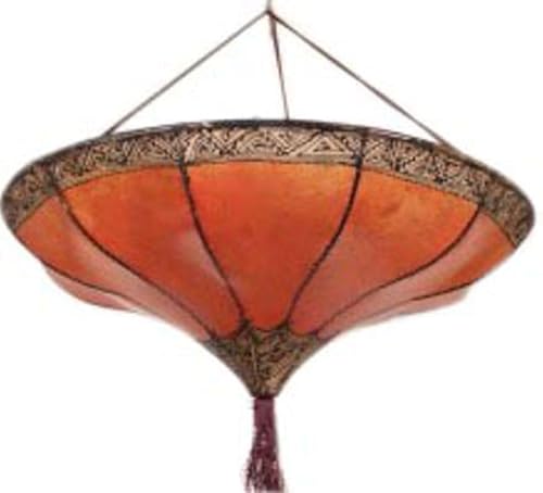 GURU SHOP Henna - Leder Deckenlampe/Deckenleuchte - Salem Orange, 20x50x50 cm, Orientalische Deckenlampen von GURU SHOP