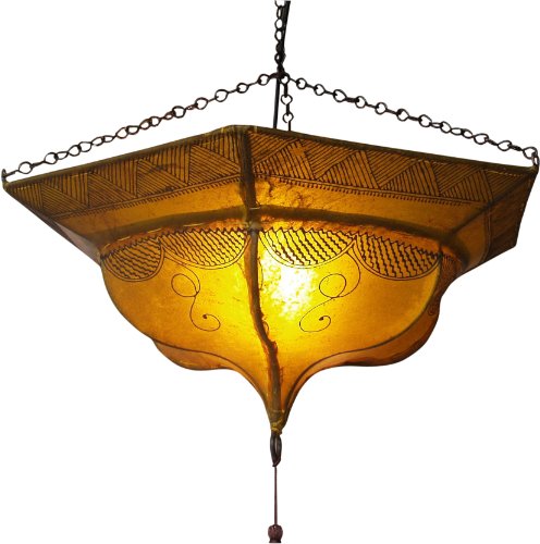 GURU SHOP Henna - Leder Deckenlampe/Deckenleuchte - Tuareg Gelb, 20x50x50 cm, Orientalische Deckenlampen von GURU SHOP