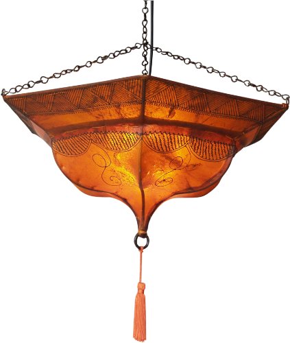 GURU SHOP Henna - Leder Deckenlampe/Deckenleuchte - Tuareg Orange, 20x50x50 cm, Orientalische Deckenlampen von GURU SHOP
