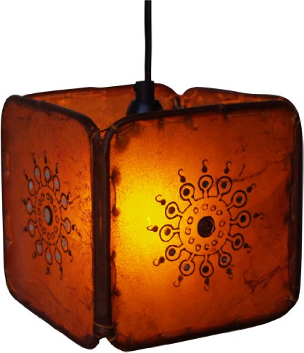 GURU SHOP Henna - Leder Deckenleuchte/Pendelleuchte Karachi - Orange, 16x16x16 cm, Orientalische Deckenlampen von GURU SHOP