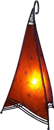 GURU SHOP Hennalampe, Leder Tischlampe/Tischleuchte - Bangsal - Orange, 45x24x21 cm, Orientalische Tischlampen von GURU SHOP