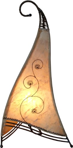 GURU SHOP Hennalampe, Leder Tischlampe/Tischleuchte - Bangsal - Weiß, 45x24x21 cm, Orientalische Tischlampen von GURU SHOP