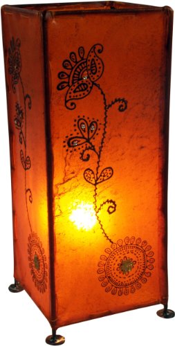 GURU SHOP Hennalampe, Leder Tischlampe/Tischleuchte - Modell Agra, 38x17x17 cm, Orientalische Tischlampen von GURU SHOP