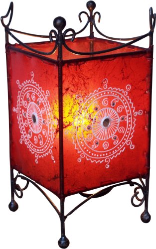 GURU SHOP Hennalampe - Leder Tischlampe/Tischleuchte Madras - Rot, 25x12x12 cm, Orientalische Tischlampen von GURU SHOP