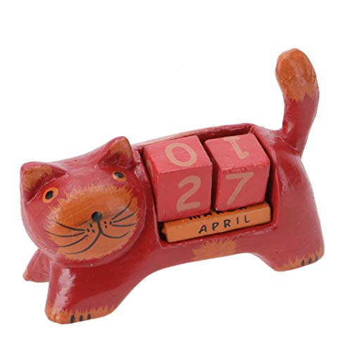 GURU SHOP Holz Kalender - Katze Rot, 7x13x3 cm, Dekoration Fürs Kinderzimmer von GURU SHOP