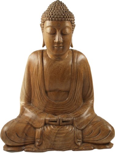 GURU SHOP Holzbuddha, Buddha Statue, Handarbeit 30 cm, Dhyana Mudra - Design 11, Braun, Buddhas von GURU SHOP