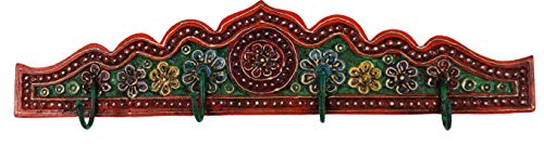 GURU SHOP Indische Vintage Hakenleiste, Garderobe, Schlüsselbrett - Design 2, Mehrfarbig, 11,50x50x6 cm, Wandhaken aus Holz, Metall & Keramik von GURU SHOP