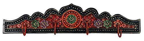 GURU SHOP Indische Vintage Hakenleiste, Garderobe, Schlüsselbrett - Design 4, Mehrfarbig, 11,5x50x2,5 cm, Wandhaken aus Holz, Metall & Keramik von GURU SHOP