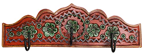 GURU SHOP Indische Vintage Hakenleiste, Garderobe, Schlüsselbrett - Design 7, Mehrfarbig, 12x38x2 cm, Wandhaken aus Holz, Metall & Keramik von GURU SHOP