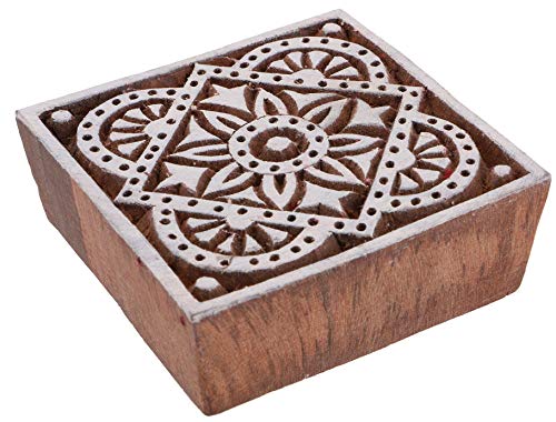 GURU SHOP Indischer Textilstempel, Holz Stoffdruckstempel, Blaudruck Stempel, Druck Modell - 7x7 cm Blume 3, Braun, Indische Holzstempel von GURU SHOP