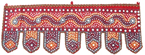 GURU SHOP Indischer Wandbehang, Orientalischer Wimpel mit Pailletten, Türbehang - Rot/1, Baumwolle, 30x85x0,2 cm, Wandtaschen & Wandbehänge von GURU SHOP