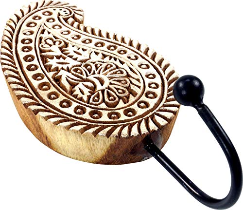 GURU SHOP Indischer Wandhaken Ornament - Paisley, Braun, Holz, 20x9x8 cm, Wandhaken aus Holz, Metall & Keramik von GURU SHOP